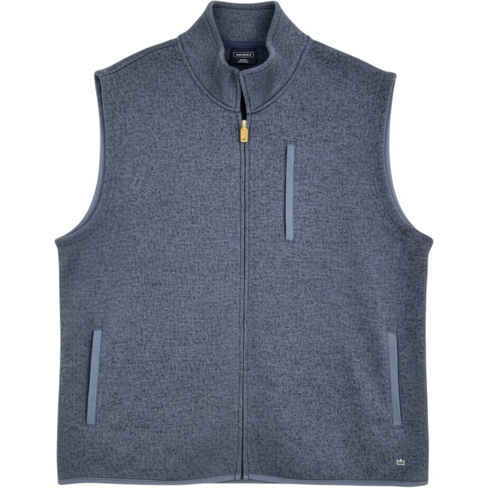 Crown & Ivy Men's Blue Heathered Full Zip Sweater Vest Mock Neck Pocket XXL